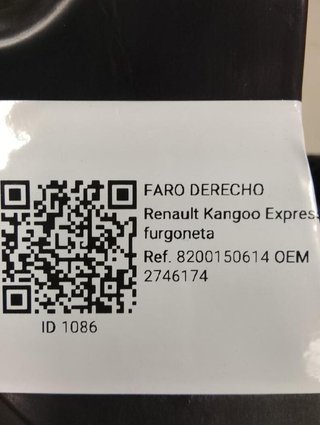 Faro derecho renault 2746174 kangoo 1086