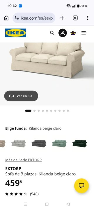 Sofá ektorp de 3 plazas Ikea beige