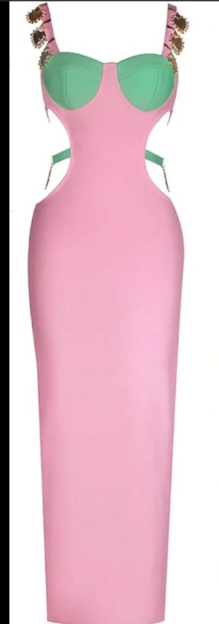 Vestido Largo Cut-Out Rosa y Verde Premium