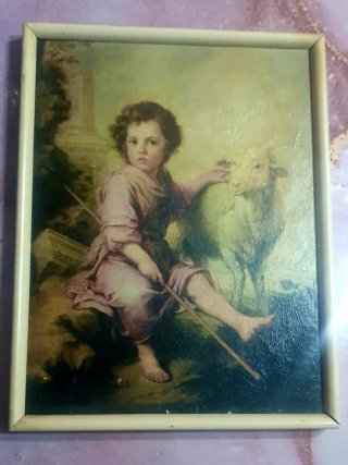 Cuadro infantil niño con oveja