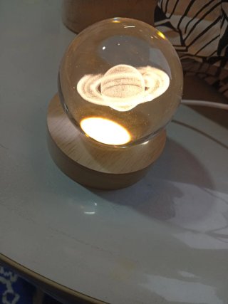 Lámpara Bola Cristal Base Madera