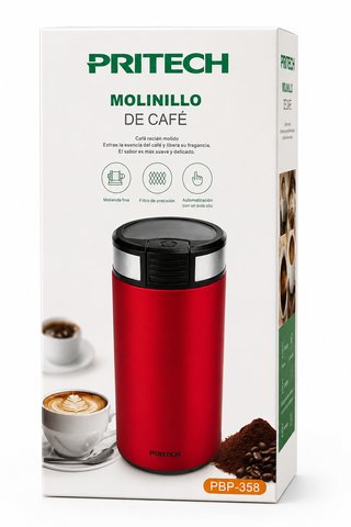 Molinillo Café Eléctrico Pritech Rojo Acero 200W