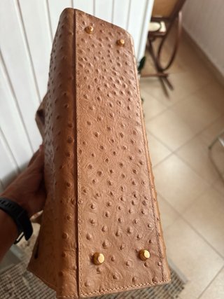 Bolso Piel Avestruz Marrón y Dorado
