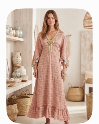 Vestido bohemio/ibicenco con abalorios, Romantico