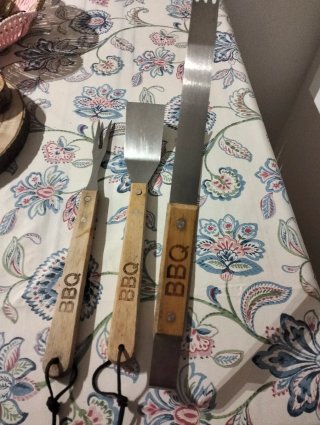 Set 3 attrezzi BBQ in metallo e legno