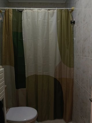 Cortina de ducha tela beige y verde
