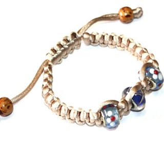 Pulsera Macrame Beige Cuentas Cristal