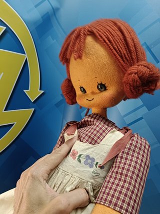 muñeca de trapo o peluche 63 cm, hecha a mano, años 80