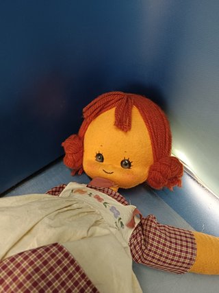 muñeca de trapo o peluche 63 cm, hecha a mano, años 80