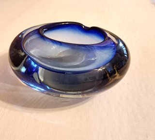 Cenicero cristal azul vintage Bohemia/Rumania