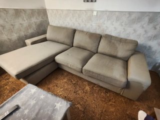 Sofá chaise longue long modular beige de tela