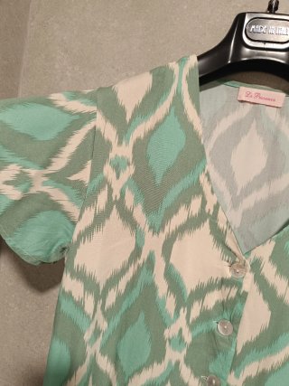 Vestido estampado ikat verde agua talla L