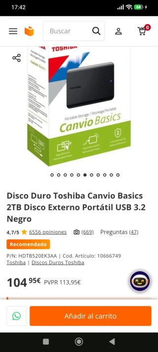 Disco Duro Portátil Toshiba Canvio Basics 2TB