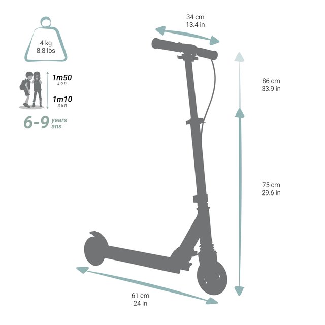 Patinete Ajustable Scooter Niños Oxelo MID5 Gris con freno