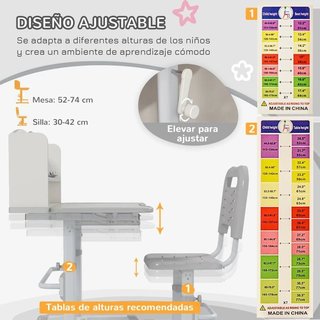Pupitre infantil con silla y estantería