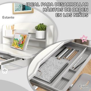 Pupitre infantil con silla y estantería