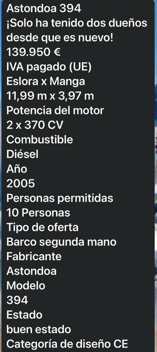 Embarcación Astondoa 394