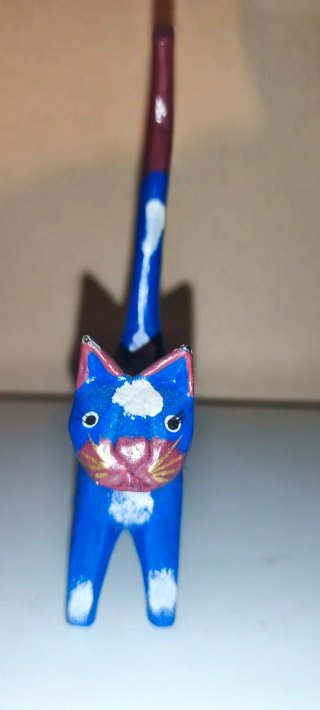 Coppia Gatti Legno Dipinti a Mano