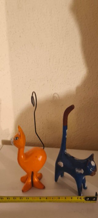 Coppia Gatti Legno Dipinti a Mano