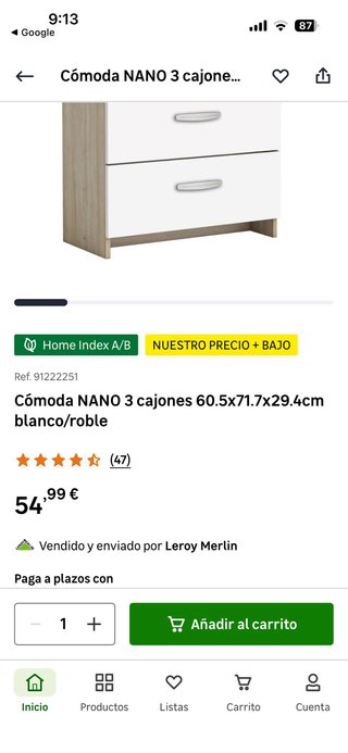Cómoda 3 cajones blanca y madera