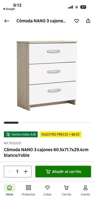 Cómoda 3 cajones blanca y madera