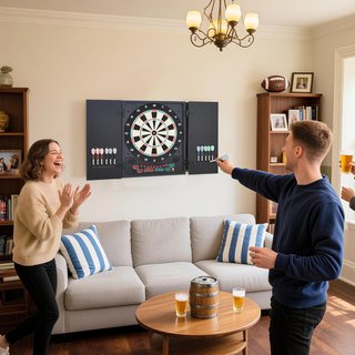 Objetivo de Dardos Electrónico con 6 Pantallas, Objetivo Profesional con 12 Dardos Incluidos y 27 Modos de Juego, para 8 Personas, 51X6.5X57Cm, Negro