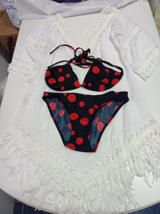 Bikini negro lunares rojos talla 40