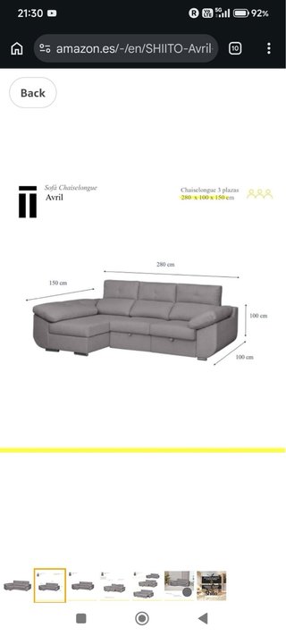 Sofá Chaiselongue 3 Plazas Gris