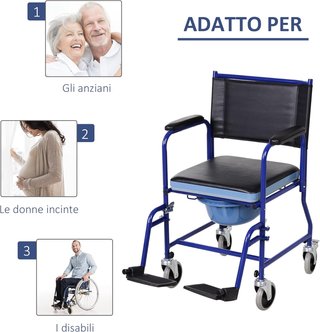 Silla de Ruedas de Baño con Vaso Removible en Tubos de Hierro y PVC 87 x 57 x 92cm