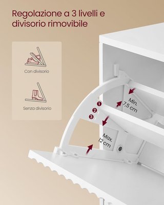 Colección MAXE - Zapatero con 3 Compartmentes, Mueble Portazapatos Estrecho Autoportante para Entrada, con Puertas Ranuradas, para 18-24 Pares, Estilo Moderno de Mediados de Siglo, Blanco Nublado ...