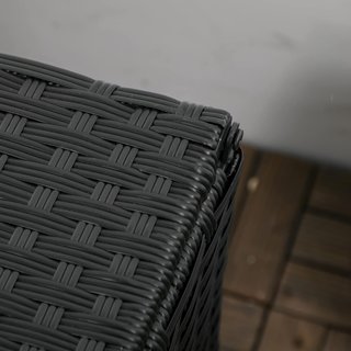 Baúl De Jardín De Ratán Y Acero, Contenedor De Exterior Con Tapa 95X60X53Cm, Negro