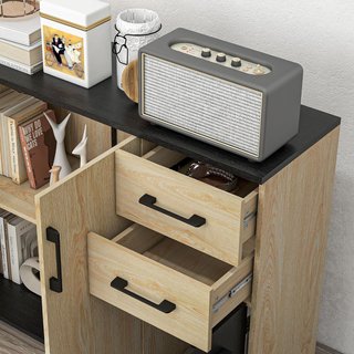 Credenza Moderna De Cocina Y Salón, Mueble Credenza De Cocina Con Estante Regulable, 2 Armarios Y 2 Cajones, Diseño Moderno, 90X30X75.5Cm, Nogal Y Negro