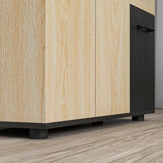 Credenza Moderna De Cocina Y Salón, Mueble Credenza De Cocina Con Estante Regulable, 2 Armarios Y 2 Cajones, Diseño Moderno, 90X30X75.5Cm, Nogal Y Negro
