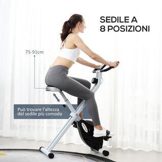 Bicicleta Estática Plegable para Casa con Resistencia de 8 Niveles, Pantalla LCD y Frecuencia Cardíaca, Ruedas, Asiento Ajustable y Soporte Integrado, de Acero