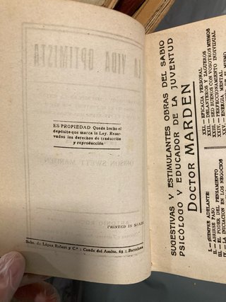 Libro antiguo de 1920 La Vida optimista