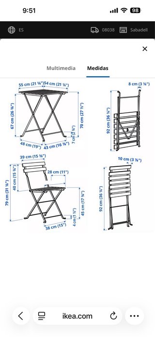 Mesa y sillas plegable exterior madera Ikea