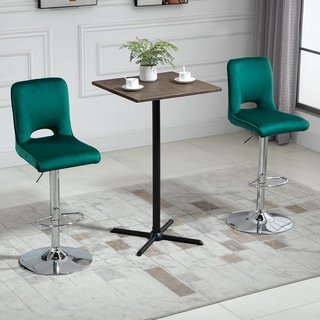 Set de 2 Taburetes de Bar Modernos y Giratorios con Respaldo Alto y Reposapiés, Taburetes de Cocina Acolchados con Altura Ajustable en Tejido Verde, 41X51X97-117Cm