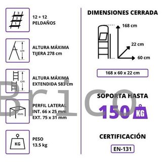 Escalera Telescópica Aluminio 6+6 Pestaña