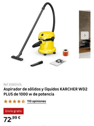 Aspirador Karcher WD2 PLUS 1000W Sólidos/Líquidos