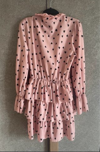 Vestito rosa con cuori neri Made in Italy