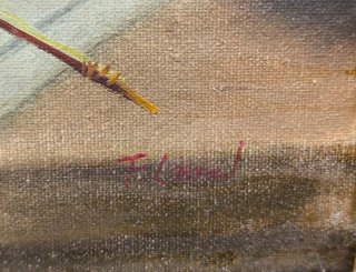 Oleo sobre lienzo. Bodegón: violín, libros y jarro
