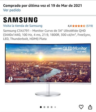 Monitor Samsung Ultrawide QHD 34 C34J791 thrbolt 3