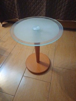 Mesa auxiliar redonda cristal y madera