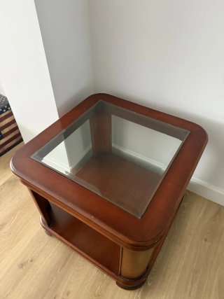 Mesa auxiliar madera y cristal