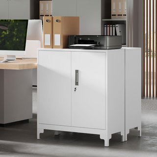 Armario para Documentos de Metal con Cerradura de Llave, Mueble de Oficina con 2 Puertas y 2 Estantes, Mueble Portadocumentos, para Casa Estudio Oficina Garaje, 80X35X91 Cm, Blanco