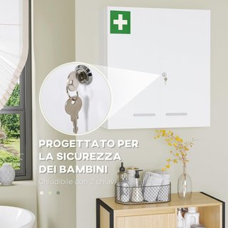 Armario de Medicamentos de 6 Estantes con Cerradura y 2 Llaves de Seguridad, Mueble para Medicinas de Acero, 55X18X60 Cm, Blanco