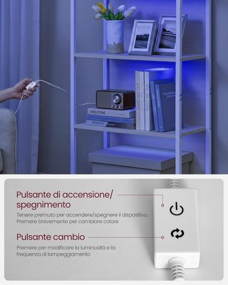 Estantería de 6 Niveles con Luz LED Regulable, Librería con Estructura de Acero, 30,3 X 60 X 178,6 Cm, para Sala de Estar, Dormitorio, Oficina, Beige Natural LLS120LL01