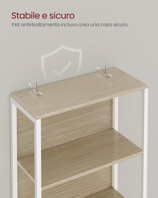 Estantería de 6 Niveles con Luz LED Regulable, Librería con Estructura de Acero, 30,3 X 60 X 178,6 Cm, para Sala de Estar, Dormitorio, Oficina, Beige Natural LLS120LL01