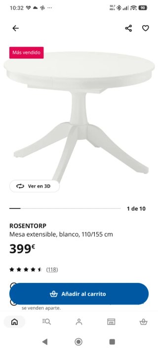 Mesa redonda extensible Ikea Rosentorp 110cm