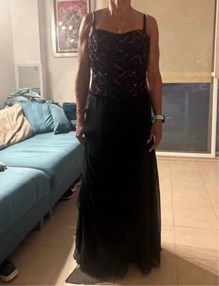 Vestido largo fiesta negro y rojo